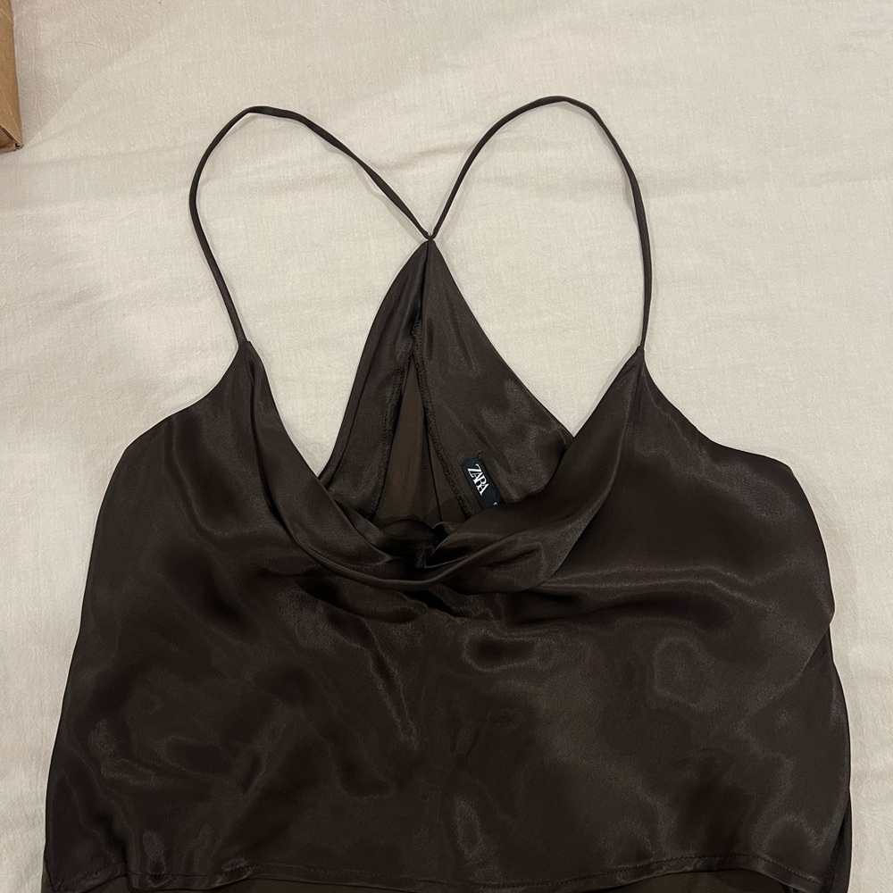 Zara Brown Satin Crop Top